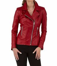 Veste en cuir rouge pour femme 100 % spft peau d'agneau bombardier moto blouson
