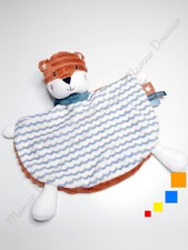 Doudou Plat Rond Renard Roux/Bordeaux Bleu Blanc Vague Echarpe Tape À L'oeil TAO