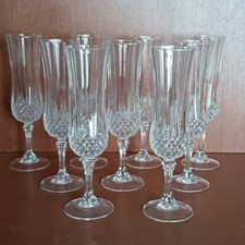 9 Flûtes En Cristal D'arques Modèle Longchamp Hauteur 20,5cm, Vintage