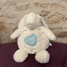 DOUDOU Peluche LAPIN BLANC BLEU MA CACHETTE À PYJAMA BABY NAT Range Câlins BN073