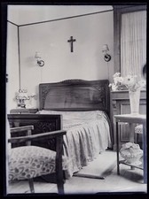 FRANCE Chambre à coucher c1950 Photo NEGATIVE Plaque de verre Vintage CT8L13n 