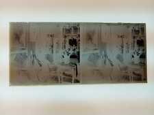 Ancienne photo - intérieur salon & poupée - Plaque Stereo NEGATIVE -13x6 cm-1930
