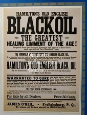 HAMILTON'S OLD ENGLISH BLACKOIL LINIMENT JAMES O'NEIL pharmacie publicité advert