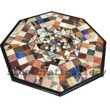 48 " Noir Marbre Centre Dîner Table Top Pietra Dura Incrustation Art Décor