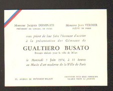 PARIS CARTE D'INVITATION à la PRESENTATION des BRONZES de "GUALTIERO BUSATO"