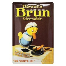 Plaque métal publicitaire  20x30cm bombée en relief : BISCUITS BRUN