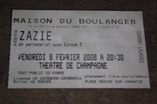 Ticket concert zazie 2008 - ),
