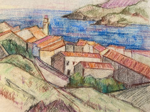 Beau dessin fusain village - beau,