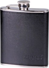 ZIPPO Flacon En Acier Inoxydable / Cuir Noir - 6 Oz (177,45 Ml) - Boîte Cadeau
