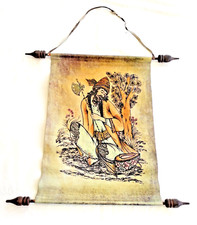 TENTURE en cuir de 40 cm x 28 cm avec embouts en bois