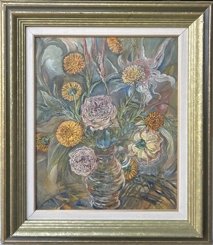 Antique oil painting bouquet - antique, painting,