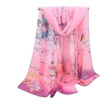 Foulard Femme Motif Oiseaux Fond Rose  - Bijoux des Lys