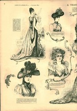 Gravure ancienne à travers la mode 1889 dessin de G. de Billy issue du livre