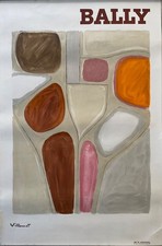 VILLEMOT RARE AFFICHE LITHO ORIGINALE 1976  BALLY ABSTRACT ART FRENCH POSTER