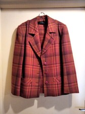 Ensemble jupe et veste années 70 laine tartan orange taille 40