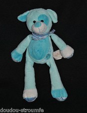 ?Doudou Chien BABY'NAT BABYNAT Bleu Turquoise Bandana Rayé Peluche 26 Cm TTBE