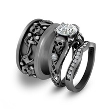 Ancre Tête de Mort Mariage Bague Parure pour Lui Et Elle Simulé Diamant Métal FN