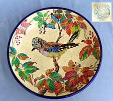 EMAUX DE LONGWY  Grand Plat Creux OISEAU ET PAPILLON Art Déco vers 1930