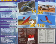   RADIO COMMANDE MAGAZINE n°203 1998 Encart plan: Fair play planeur electrique