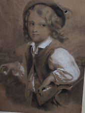 Superbe rare ancien grand dessin du petit POUCET au crayon signé 19ème