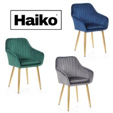 Velours Tapissé Dîner Chaise Rembourré Doré Pieds Accent Bras Bleu Vert Gris