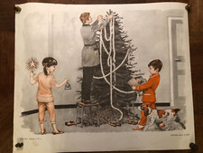 AFFICHE SCOLAIRE, " SAPIN DE NOËL et JEUX DANS LA NEIGE " MDI 1970