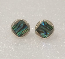 Paire de boucles d'oreilles disques en argent 925 et nacre abalone