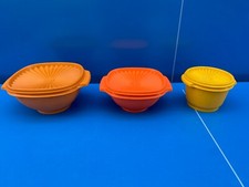 Lot de 3 Boîte Saladier Tupperware Orange Jaune Couvercle Modèle Soleil Vintage
