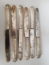 SIX COUTEAUX LAMES ACIER / MANCHE ARGENT FOURRE / SANGLIER / STYLE NAPOLEON III