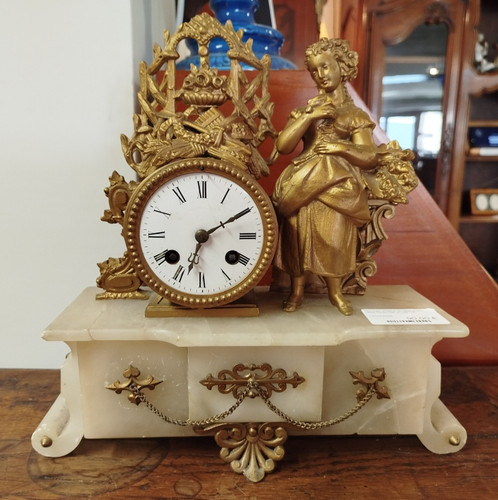 Horloge albâtre régule en - albâtre, et