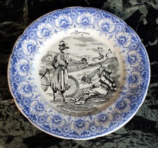 Assiette Parlante "Proverbes" Saint-Amand & Hamage (Nord) décors cycliste 1900