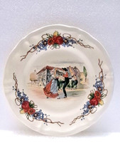 Petite assiette festonnée Sarreguemines - Obernai, H . Loux  " Danse Alsacienne"