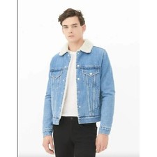 Sandro Lightwash Denim shearling jacket Sherpa Lined Size XS