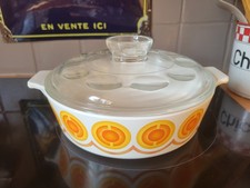 COCOTTE PYROFLAM CÉRAMIQUE COUVERCLE MOTIFS VINTAGE ORANGE