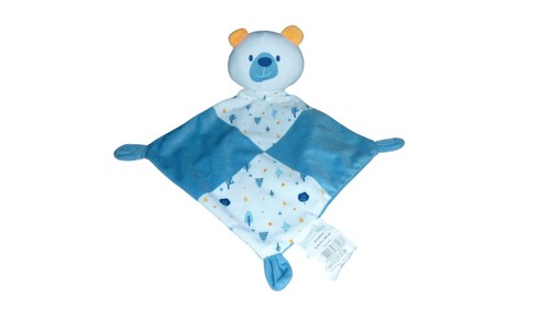 Doudou ours plat - bleu, blanc