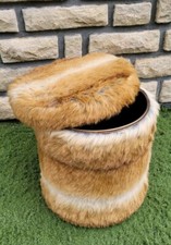 Vintage Pouf Moumoute Marron Multicolore Années 70 avec Couvercle Coffre