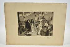 Gravure Fin XIXème/Début XXème - Venise arlequin et mandoline fête - Boilot