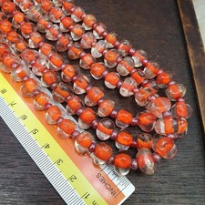 Collier ancien perles de verre orange au chalumeau soufflé fait main forme tr...