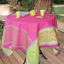 Nappe jacquard rectangle coton tissé traité téflon prodige fushia 300 cm x 160 c
