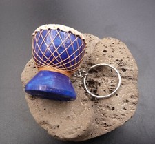 Porte-clés ethnique djembé Africain tam tam bleu en peau de chèvre et bois