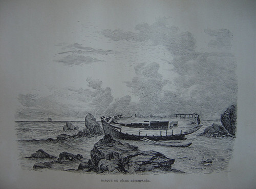 Gravure une barque pêche - gravure,