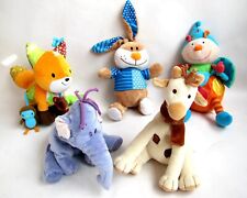 Lot de 5 doudous Peluches Eléphant Girafe Lapin Nature & Découvertes Anna Club
