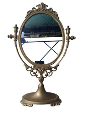 Ancien Miroir Psyché de Coiffeuse, Pied en Laiton. Style Rococo - Baroque 1900