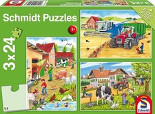 SCHMIDT, 3 Puzzles 24 Pièces A la ferme avec poster, SCM56216