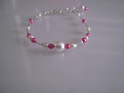 Bracelet blanc ivoire rose - blanc, ivoire/rose