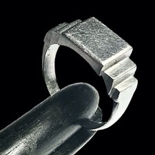 Ancienne Art Deco  chevalière Bague Métal Argenté Vierge De Monogramme T 59