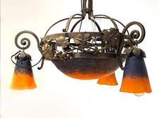 Art Déco Lustre Lampe à Suspension Muller Freres Lunéville Pate De Verre À 1930