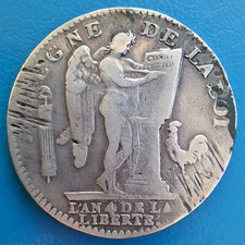 Révolution Constitution Louis XVI , écu au génie 1792 D Lyon , RARE ATELIER !