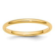 Bague De Mariage Classique En Or Jaune 14K 2Mm Demi-Ronde Solide Tailles 4 - 14