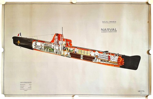 Affiche sous marin narval 1954 - affiche,